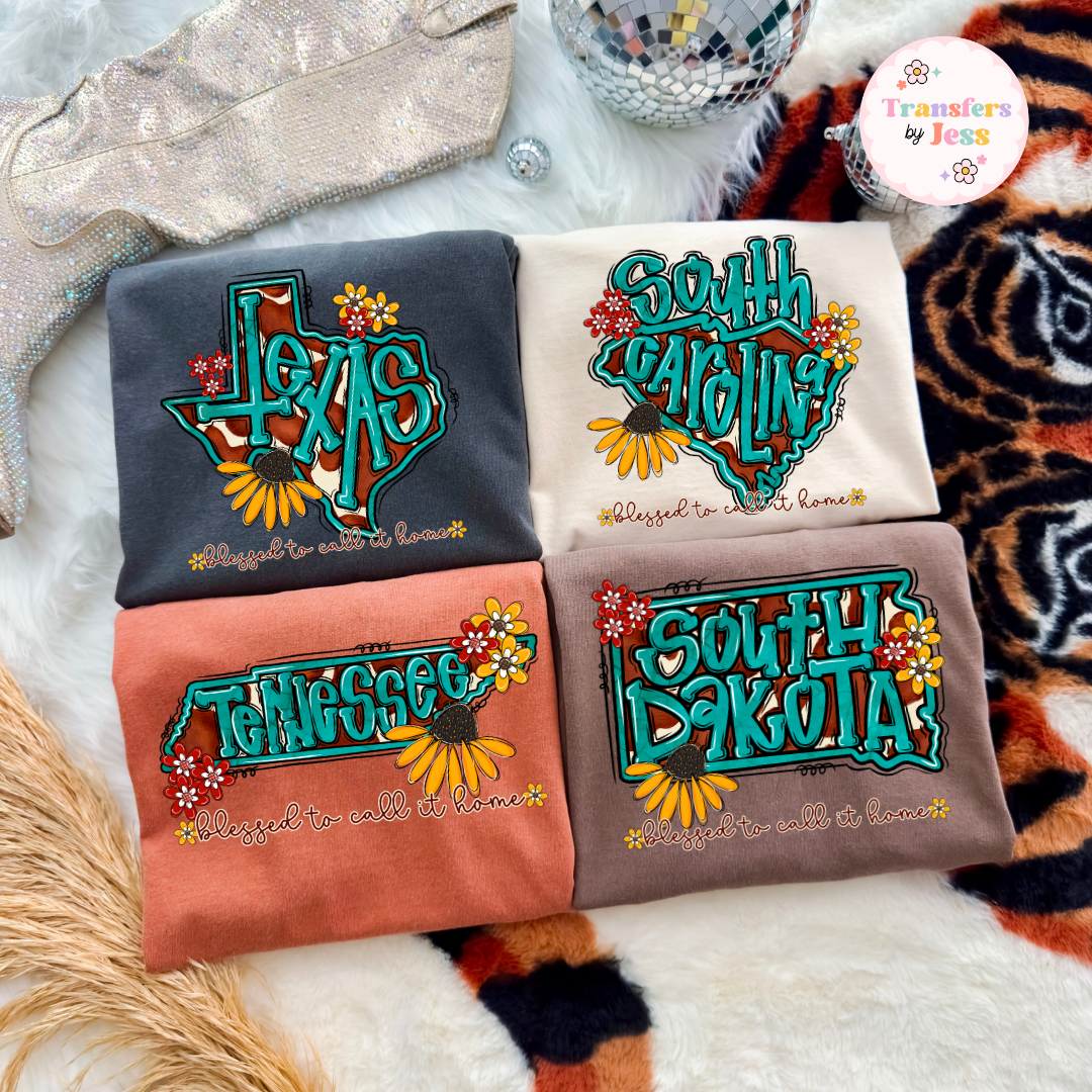 Turquoise Sunflower States DTF Transfer