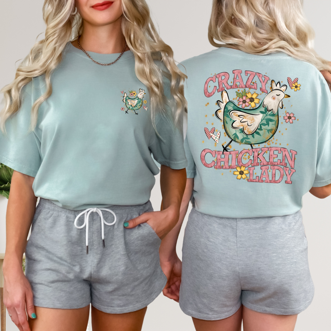 Crazy Chicken Lady Front Back DTF Transfer
