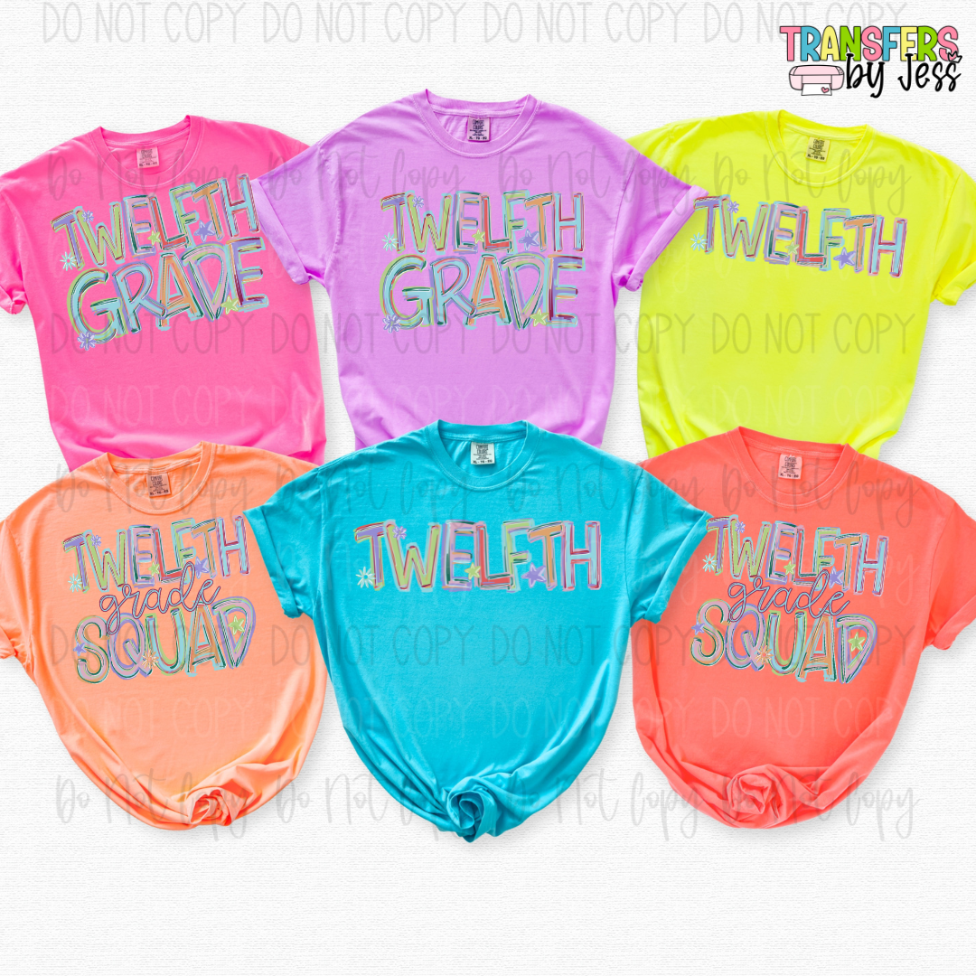 Pastel Tilted Grade Levels DTF Transfer