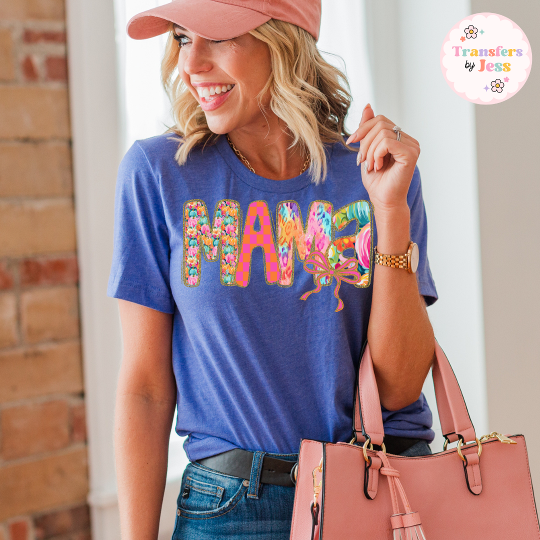 Mama Hot Pink Floral Pumpkins DTF Transfer