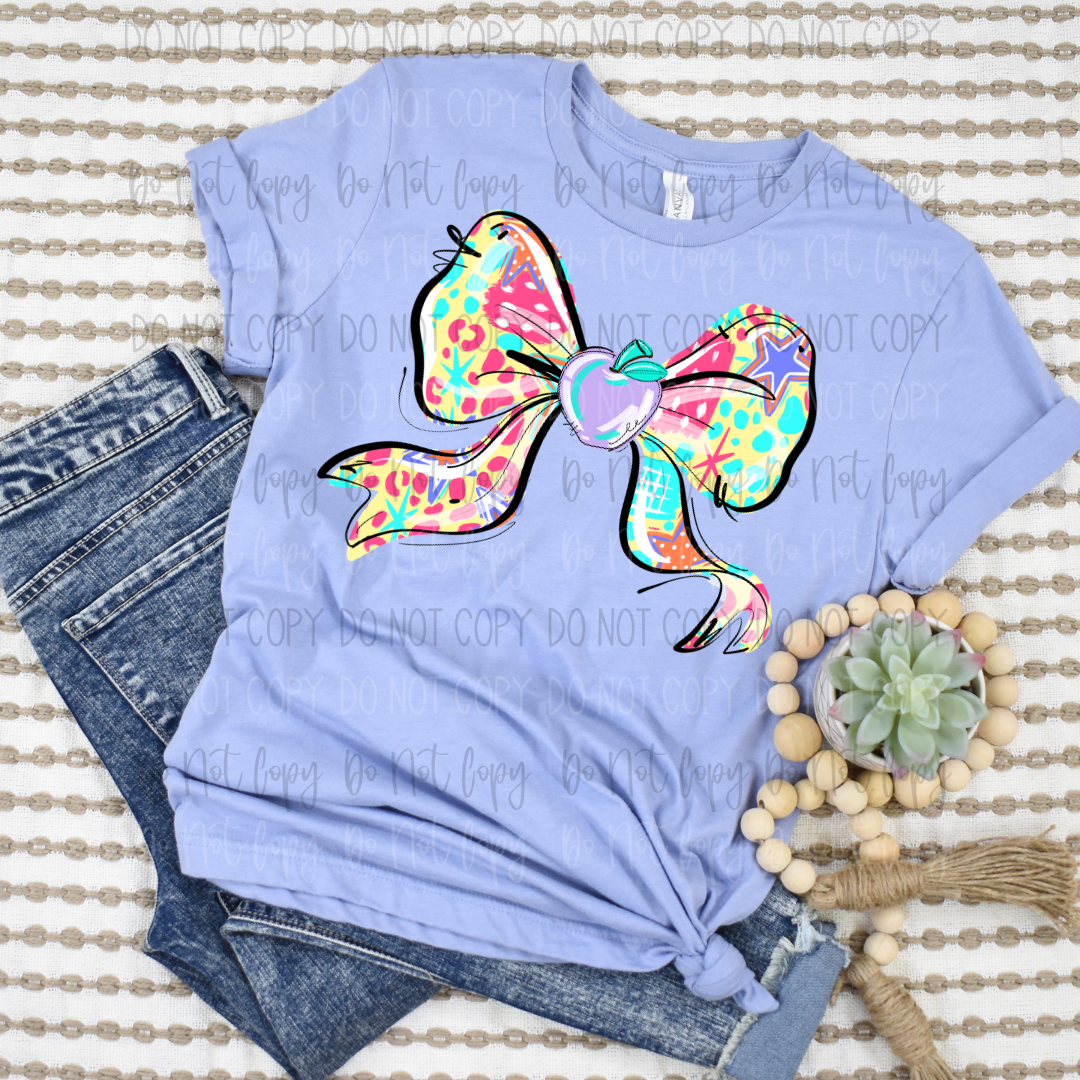 Teacher Patterned Apple Bow DTF Transfer