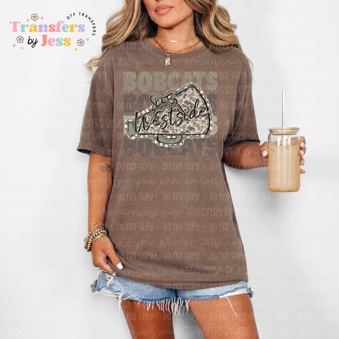 Block Stacked Football/Megaphone Mascot DTF Transfer