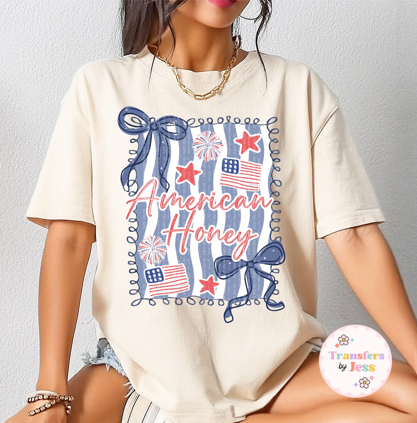 American Honey Red white and Blue 4th of July DTF transfer