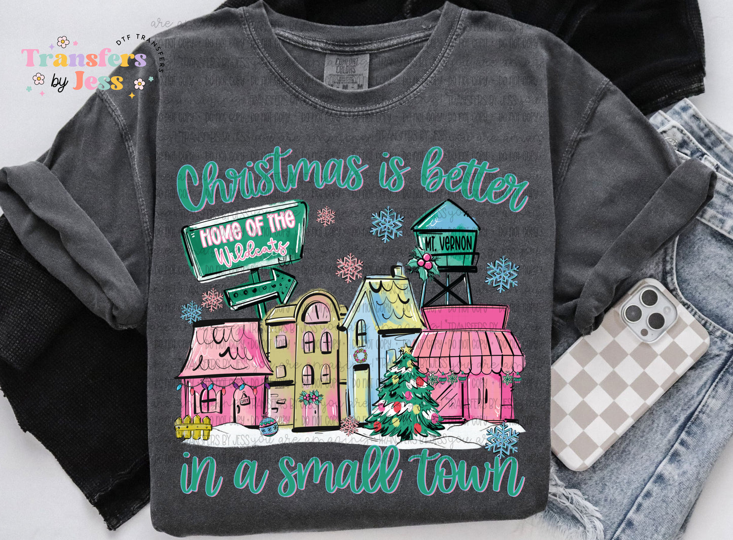 Christmas Is Better In A Small Town pink and green Custom DTF Transfer