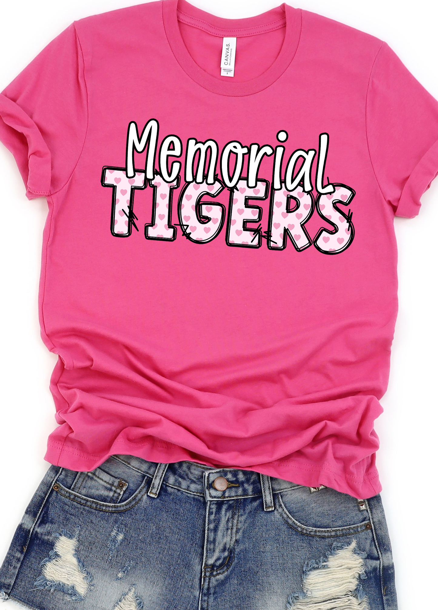 Memorial Tigers Hearts DTF Transfers