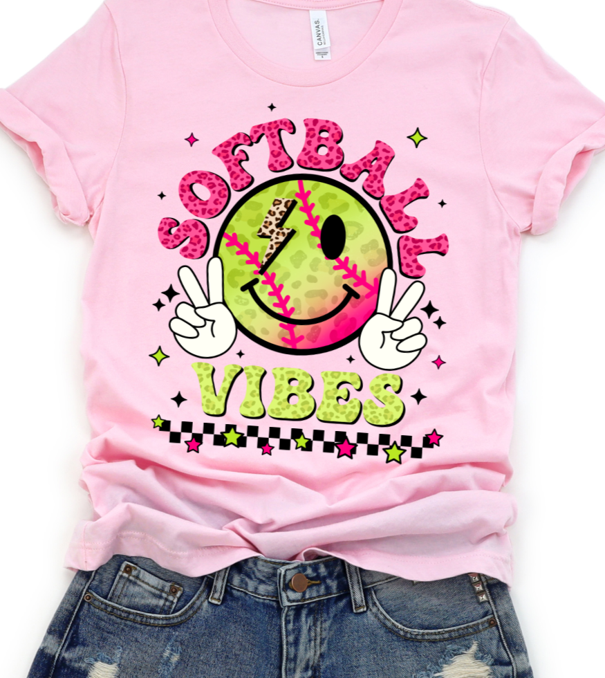 Softball Vibes Pink letters DTF Transfers DTF4213