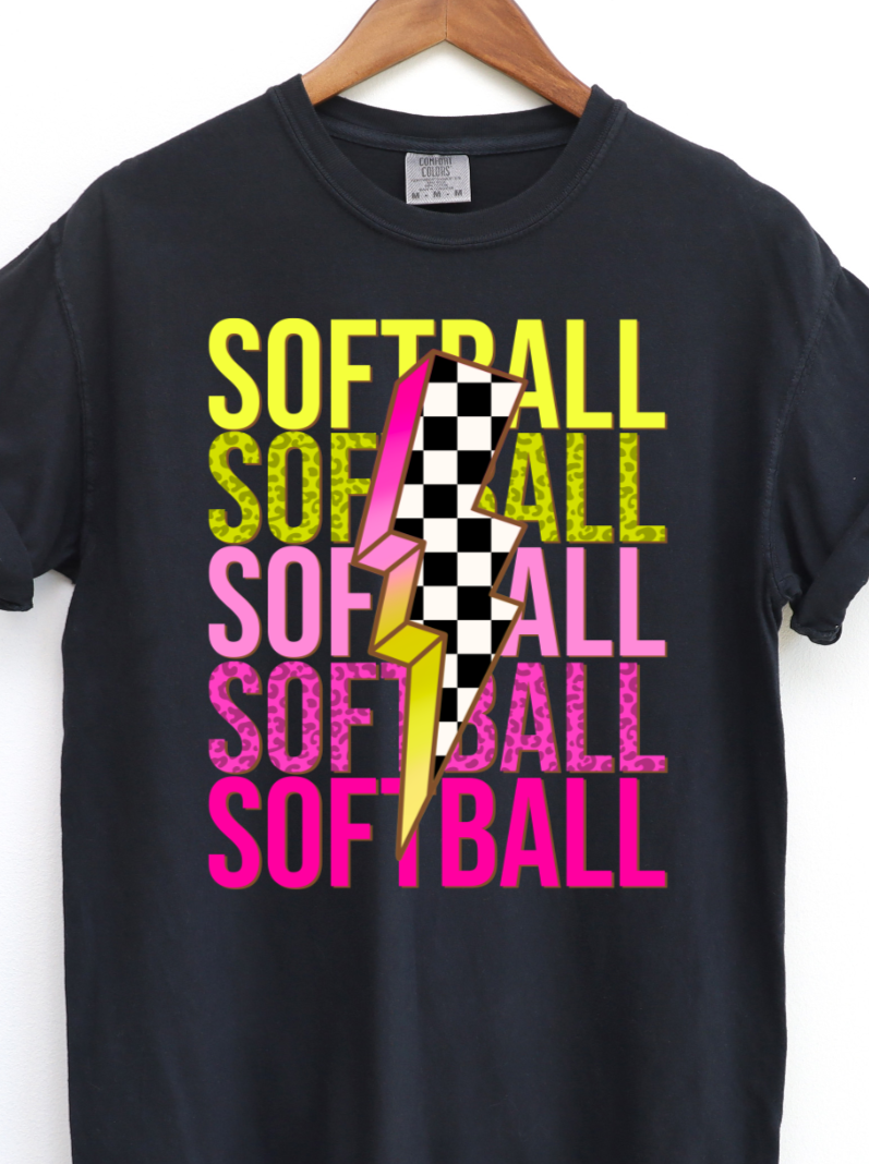 Softball Softball Softball Lightning Bolt DTF Transfers DTF4217