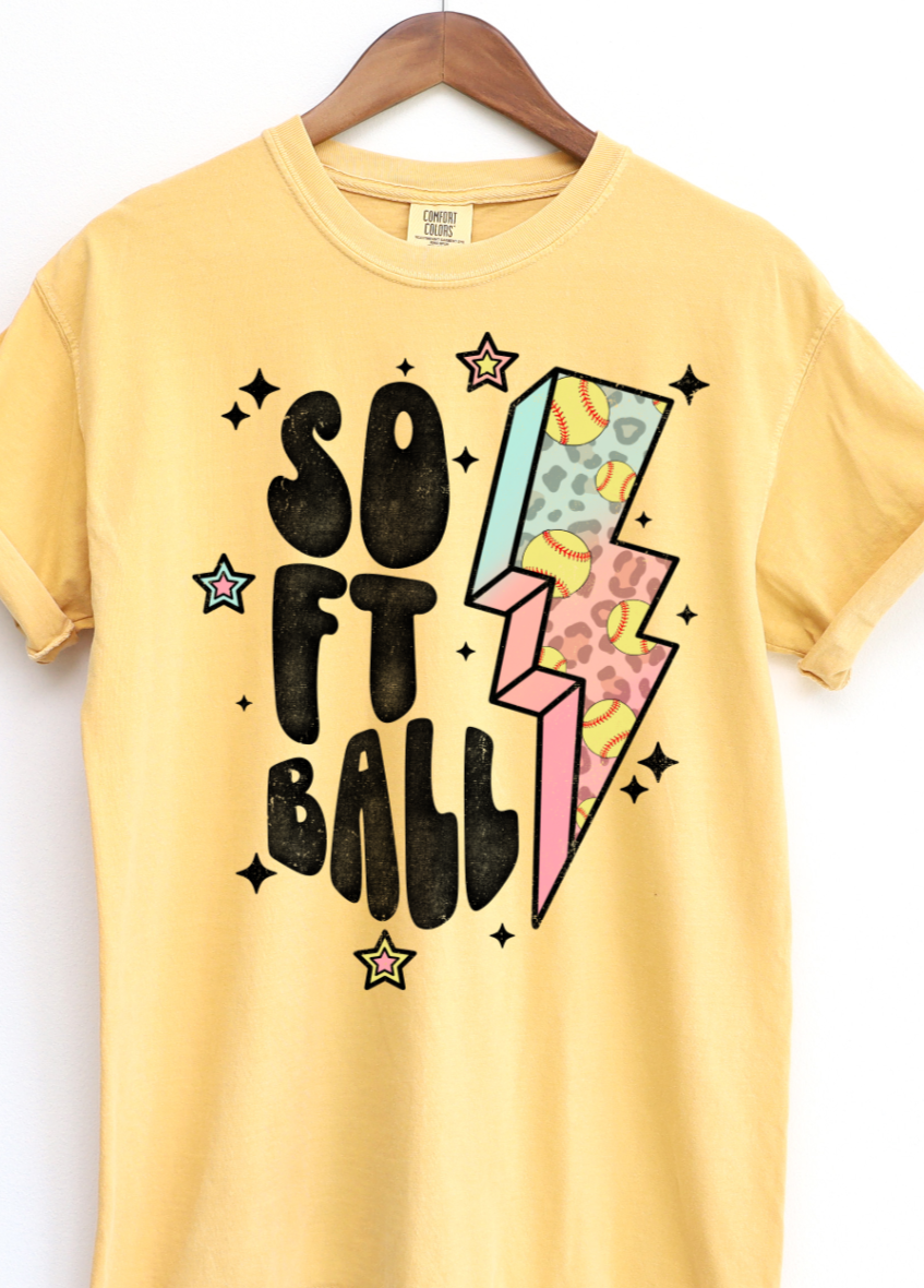 Distressed Softball Lightning Bolt DTF Transfers DTF4218