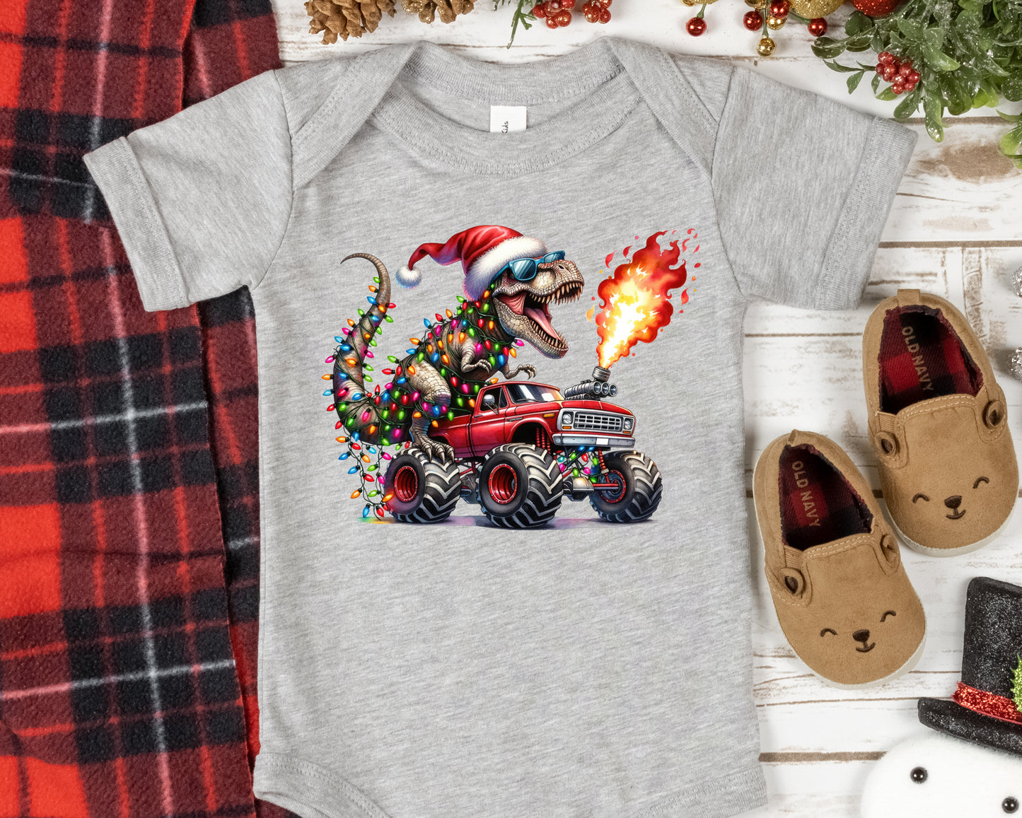 Dinosaur Monster truck Christmas DTF Transfer - DTF2267