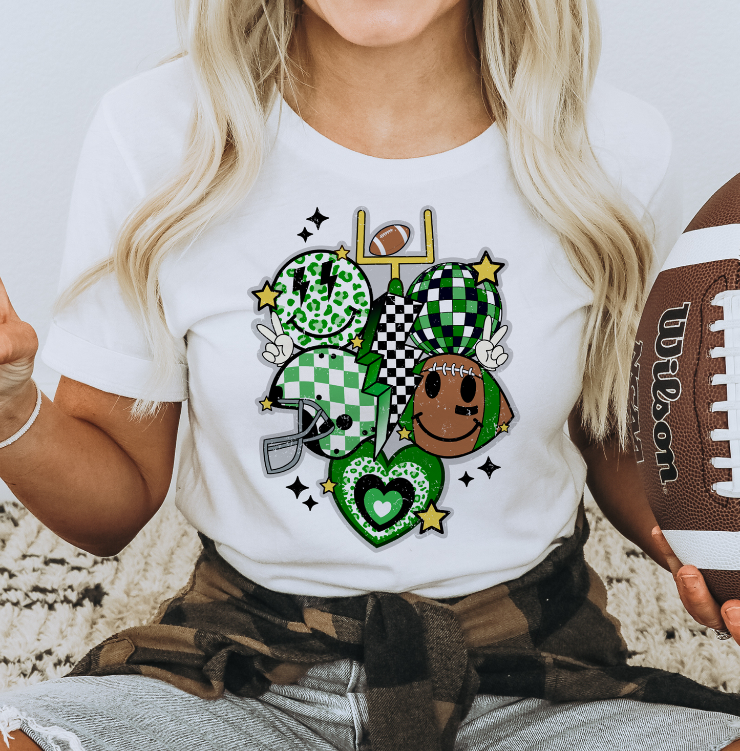 Green & White Football Preppy DTF Transfers DTF4174