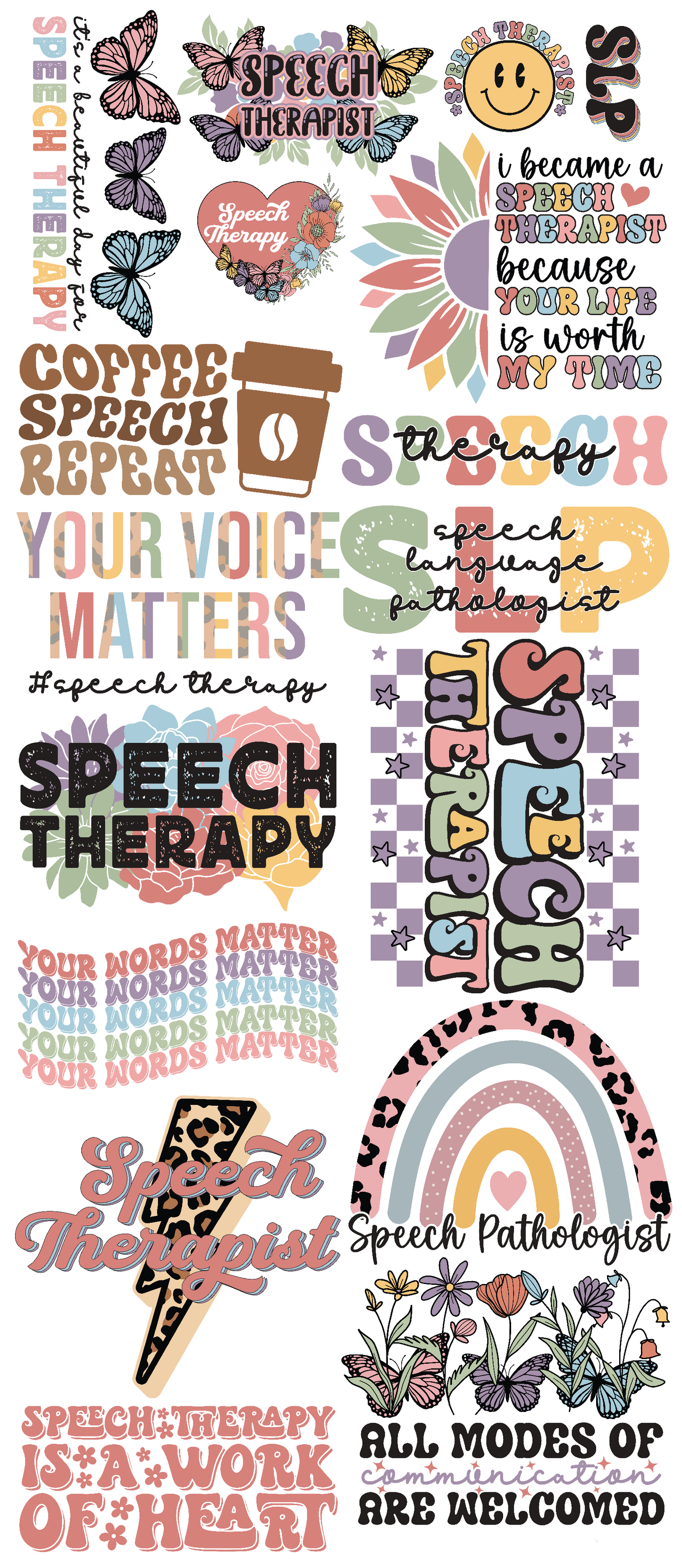 Speech Therapist Gang Sheet DTF Transfer 22 x 50 - DTF3005