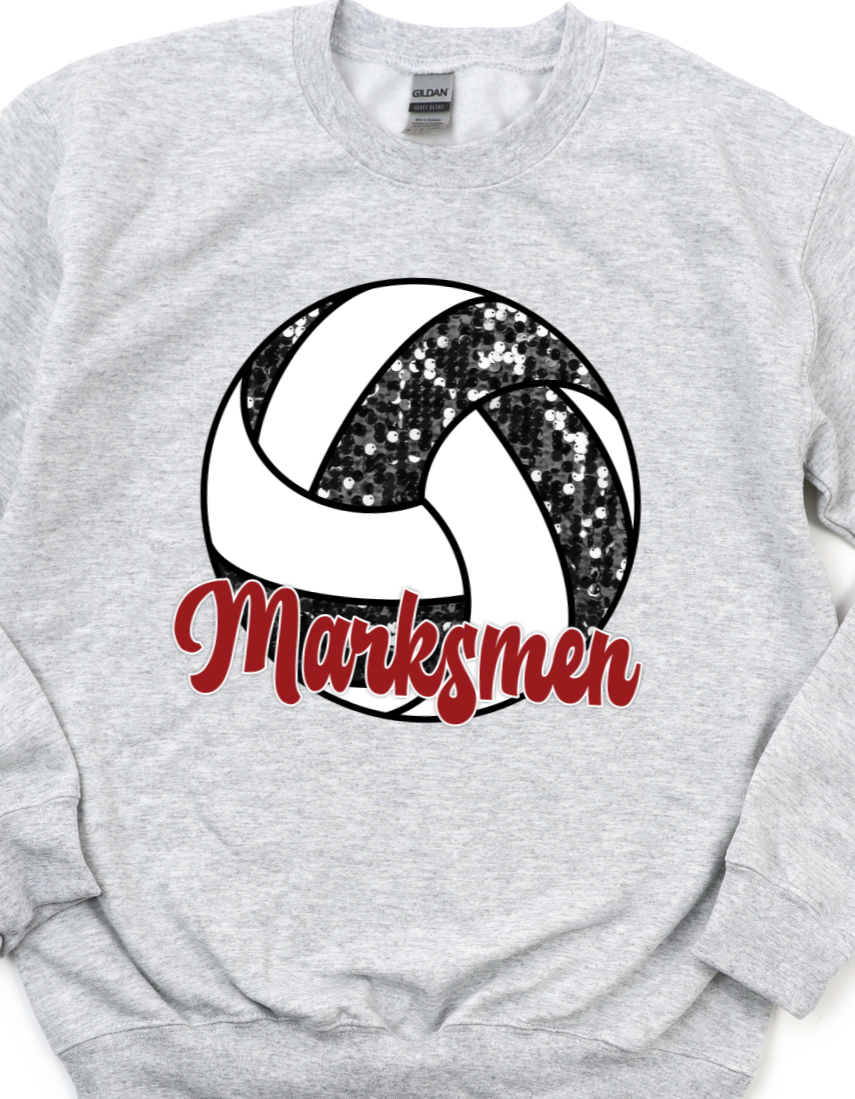 Tell City Marksmen volleyball with sequin DTF transfers DTF4201