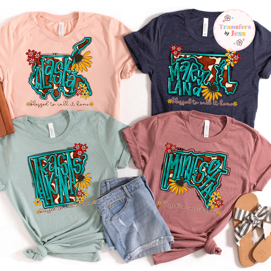 Turquoise Sunflower States DTF Transfer