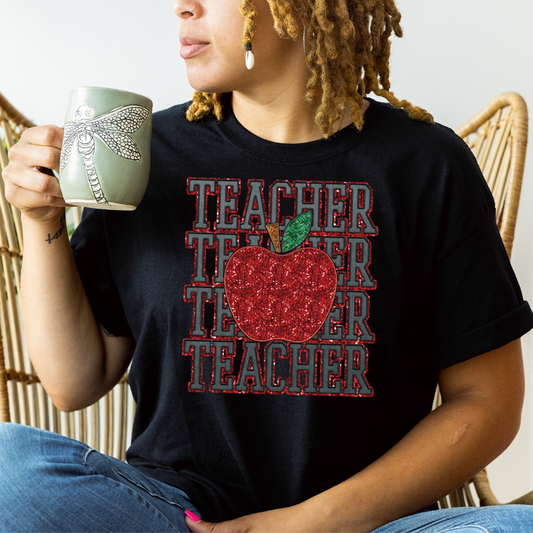 Teacher Stacked Sequin DTF Transfer