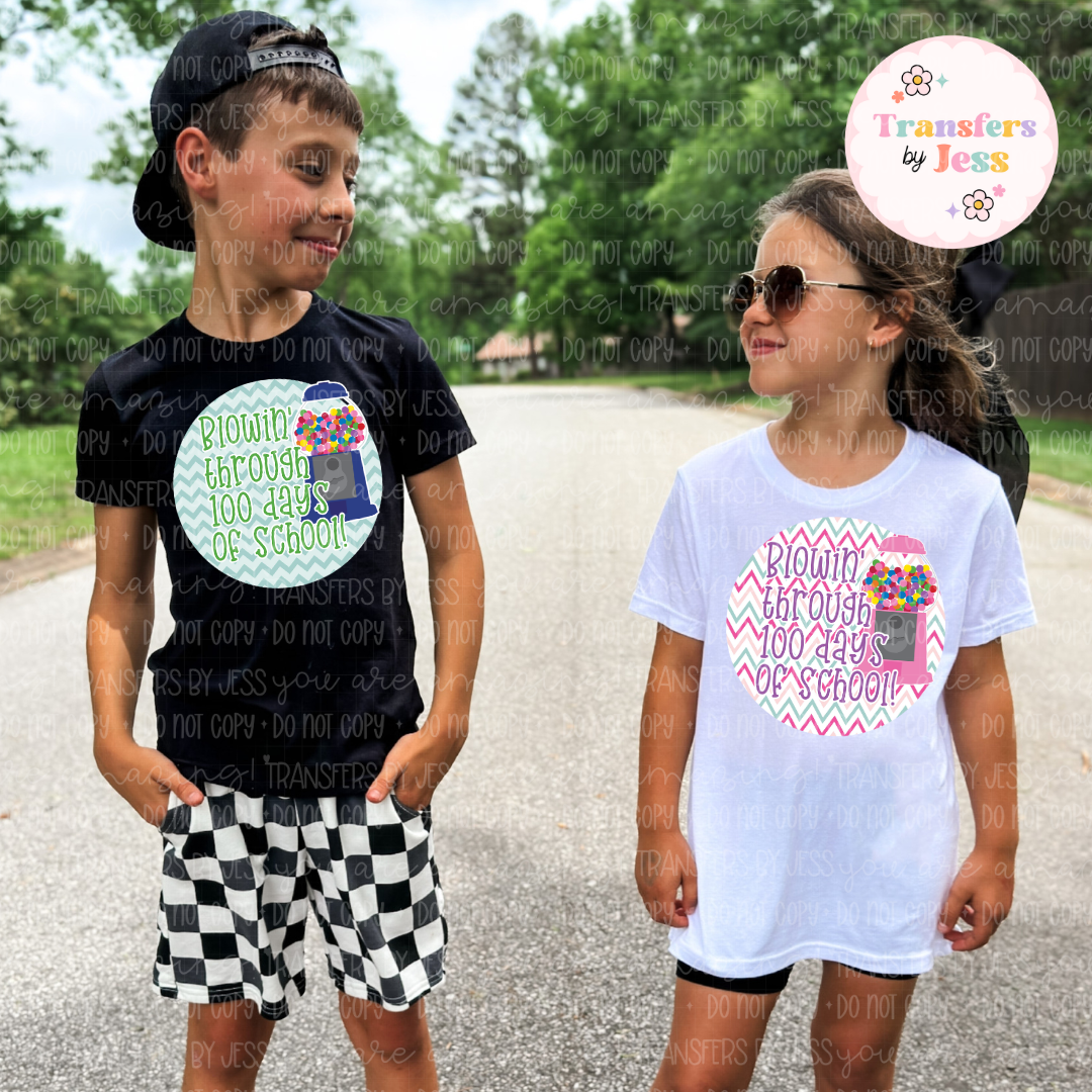 Blowing Through 100 Days Of School Bubblegum DTF Transfer