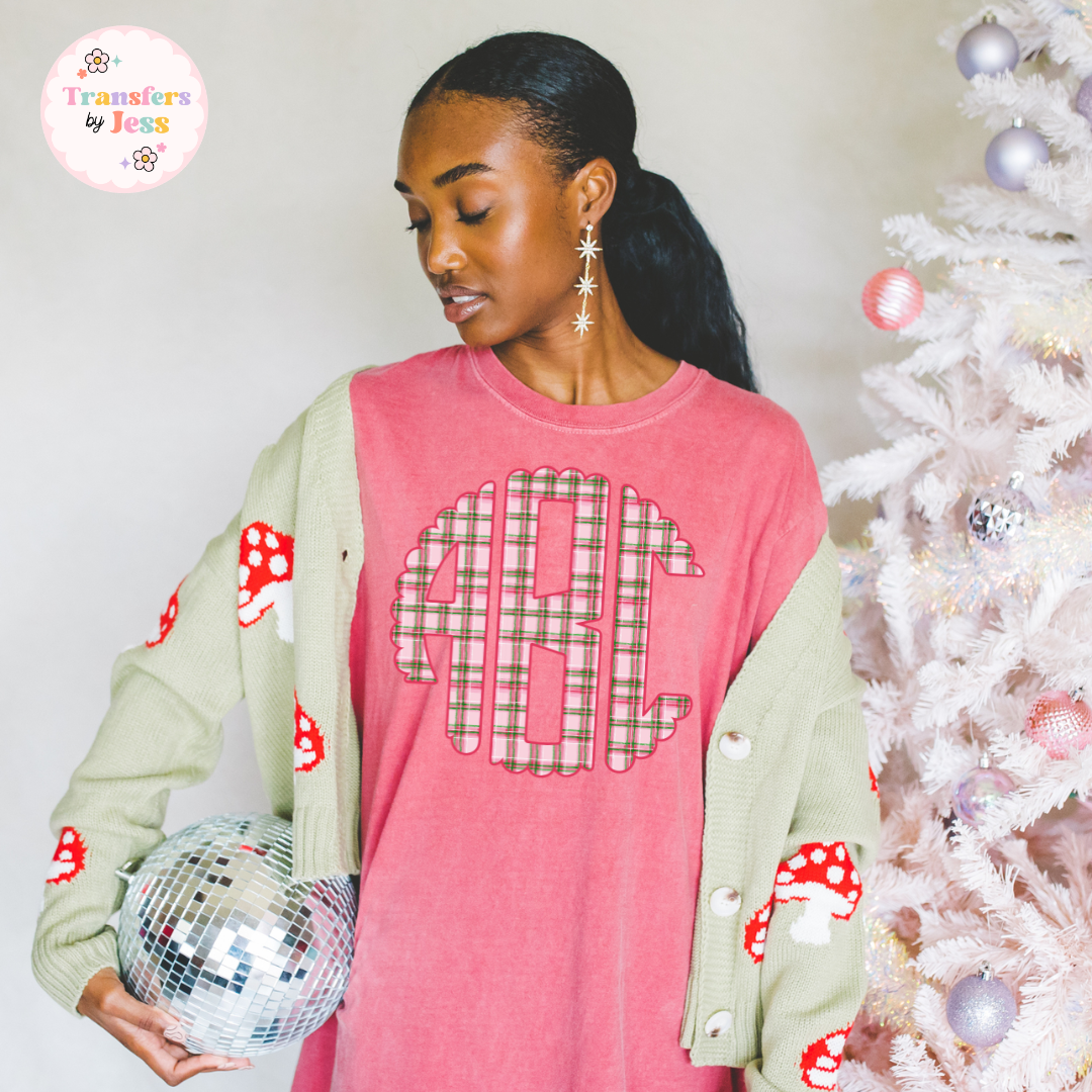 Christmas Pink Monogram DTF Transfer
