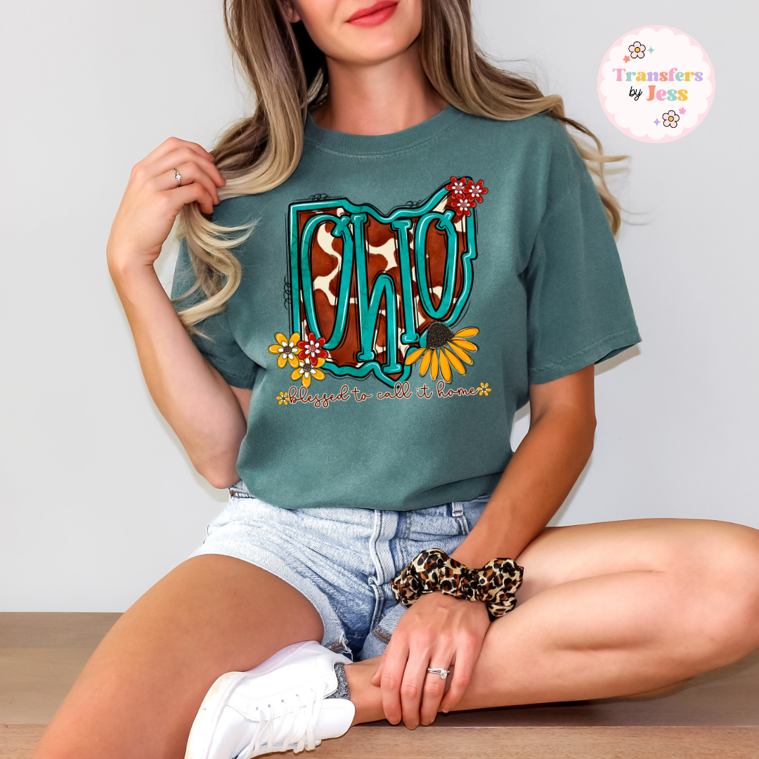 Turquoise Sunflower States DTF Transfer