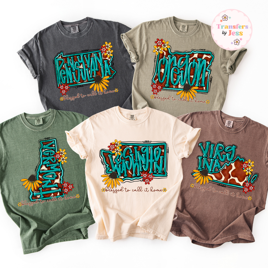 Turquoise Sunflower States DTF Transfer