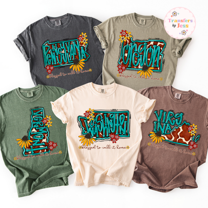 Turquoise Sunflower States DTF Transfer