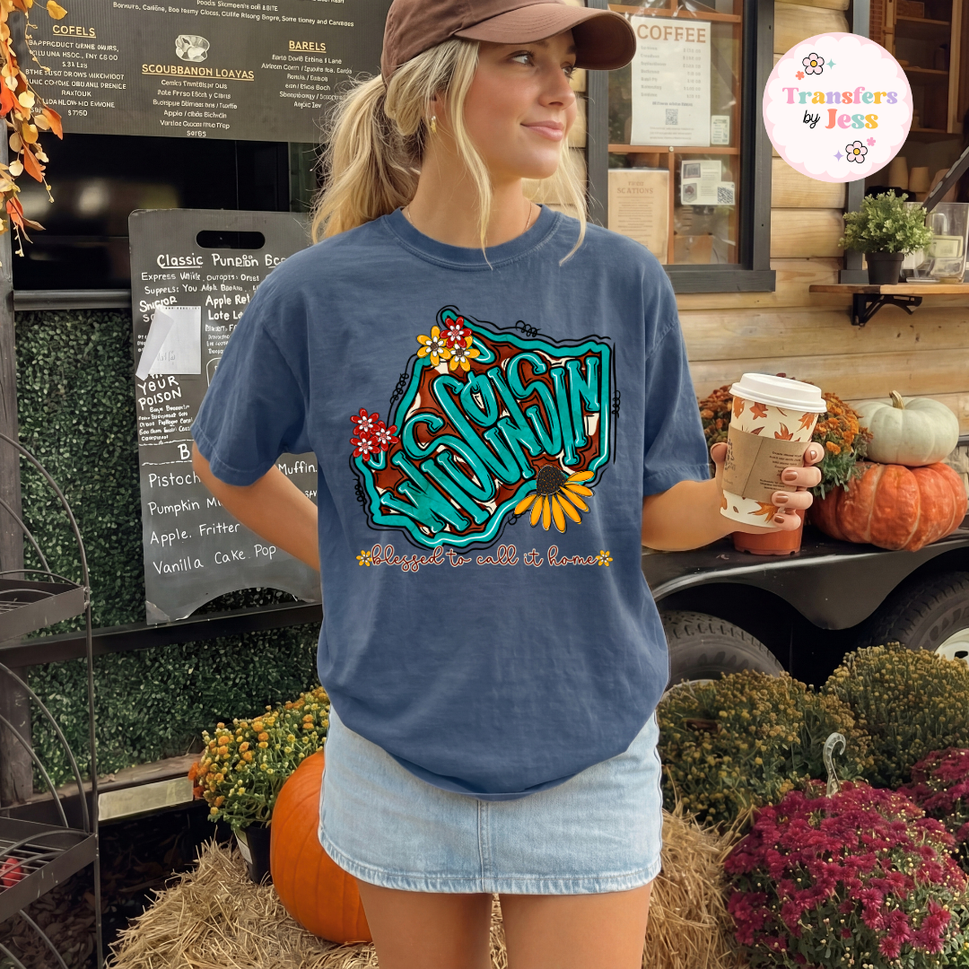 Turquoise Sunflower States DTF Transfer