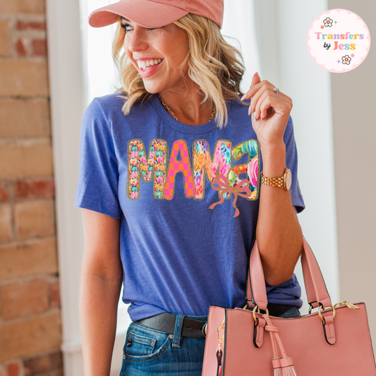 Mama Hot Pink Floral Pumpkins DTF Transfer