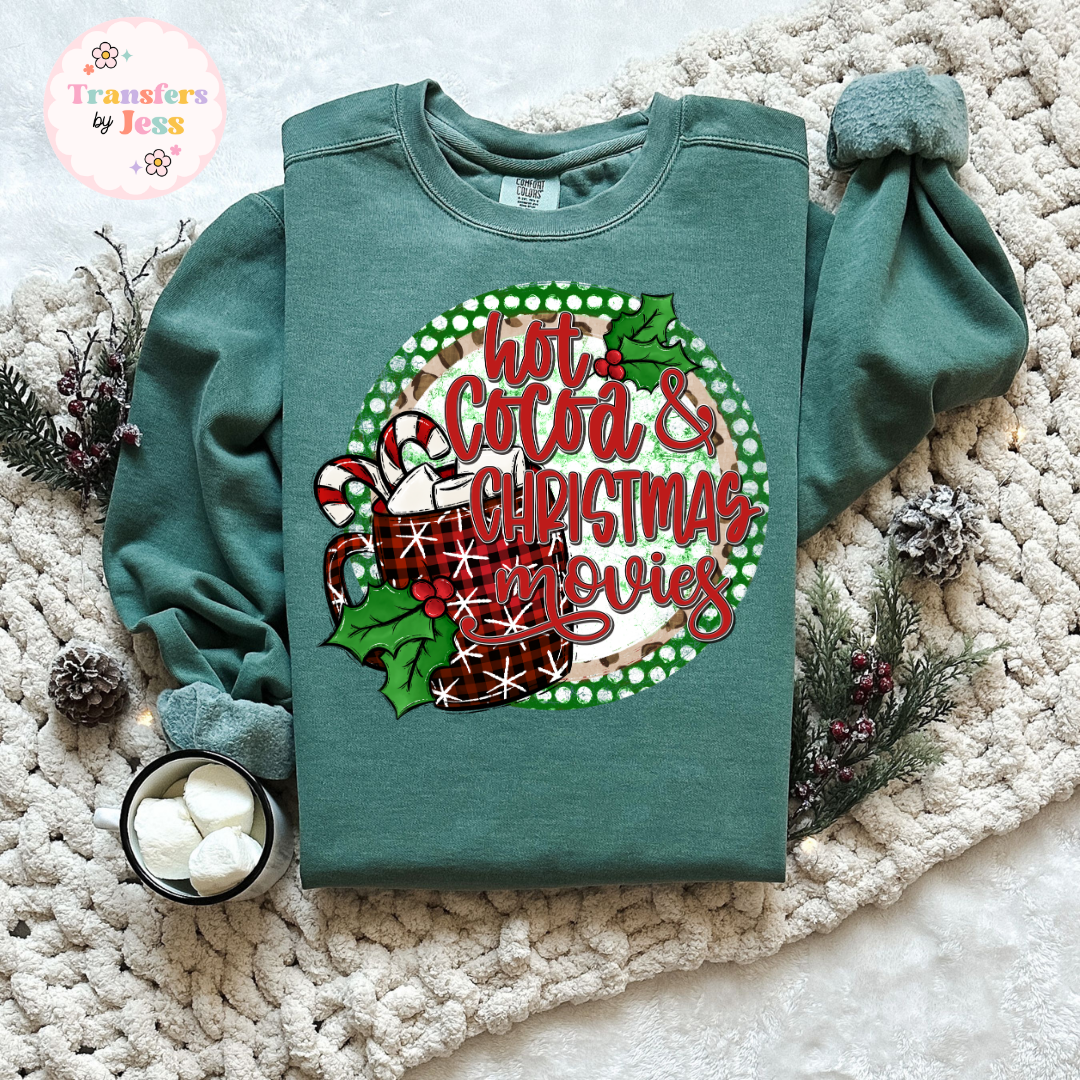 Hot Cocoa and Christmas Movies DTF Transfer