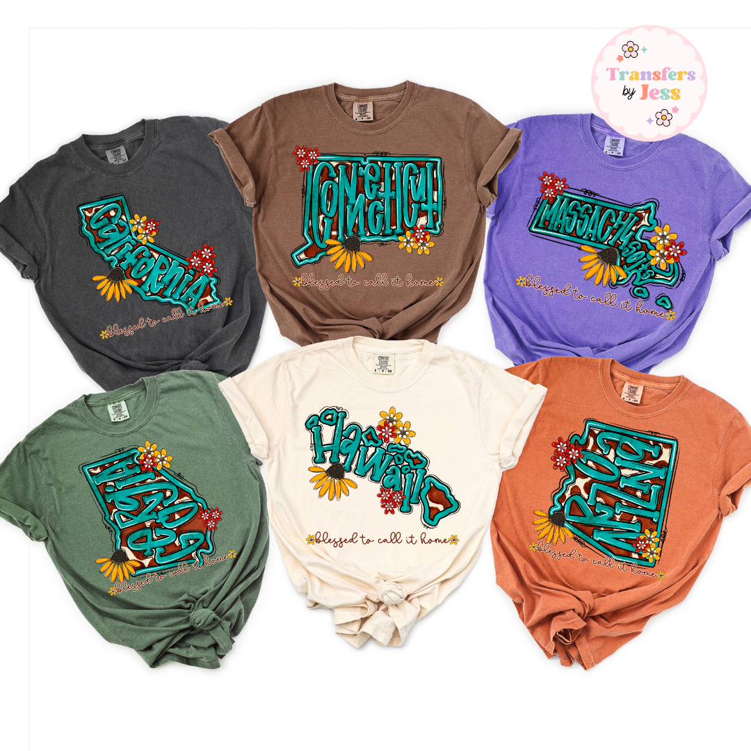 Turquoise Sunflower States DTF Transfer