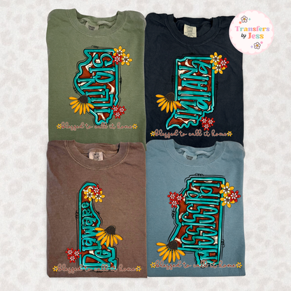 Turquoise Sunflower States DTF Transfer