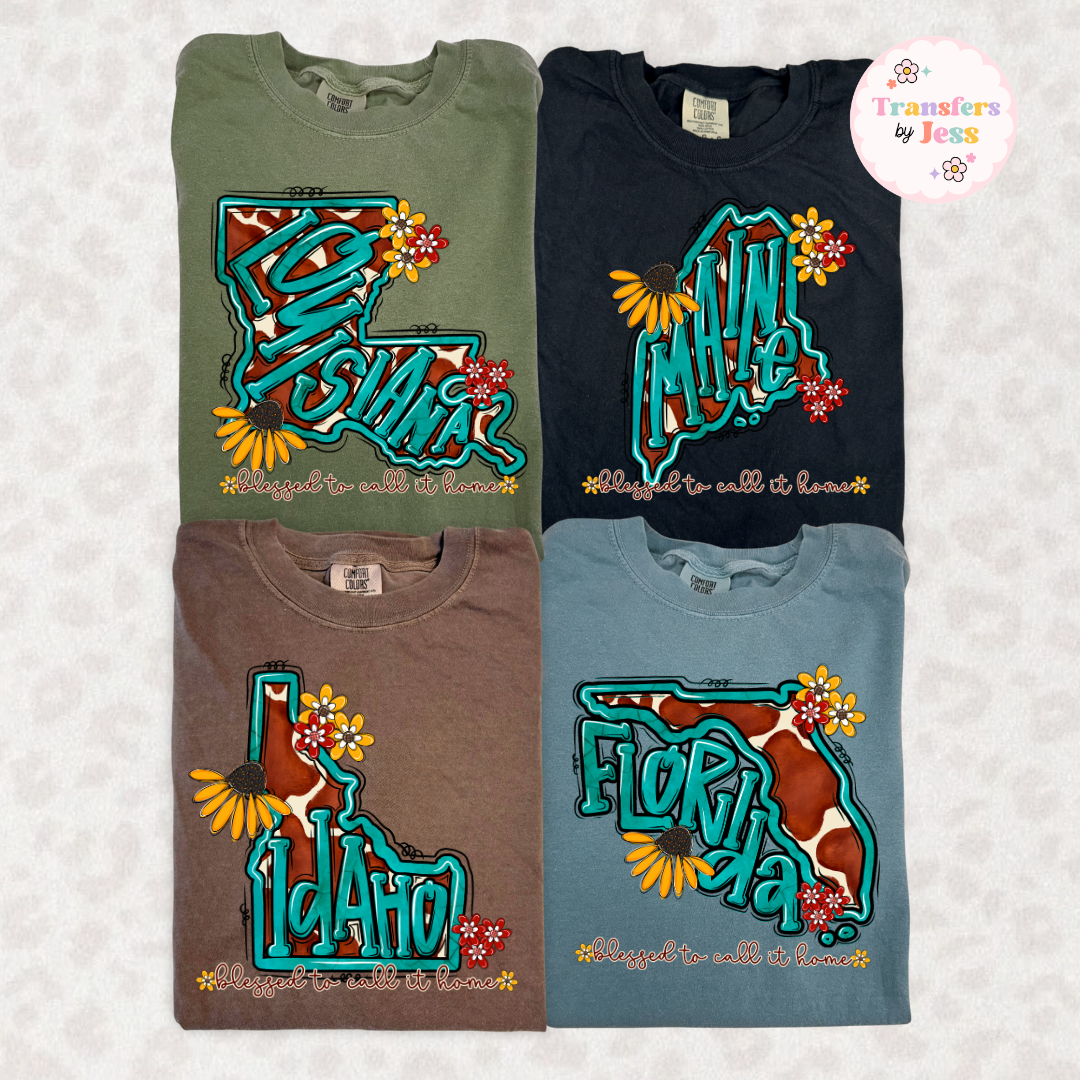 Turquoise Sunflower States DTF Transfer