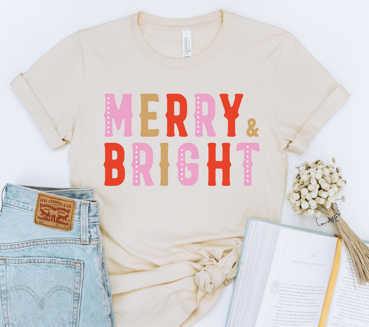 Merry and bright pink and gold 1 DTF Transfer - DTF2270