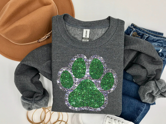 Green Glitter Paw DTF Transfers