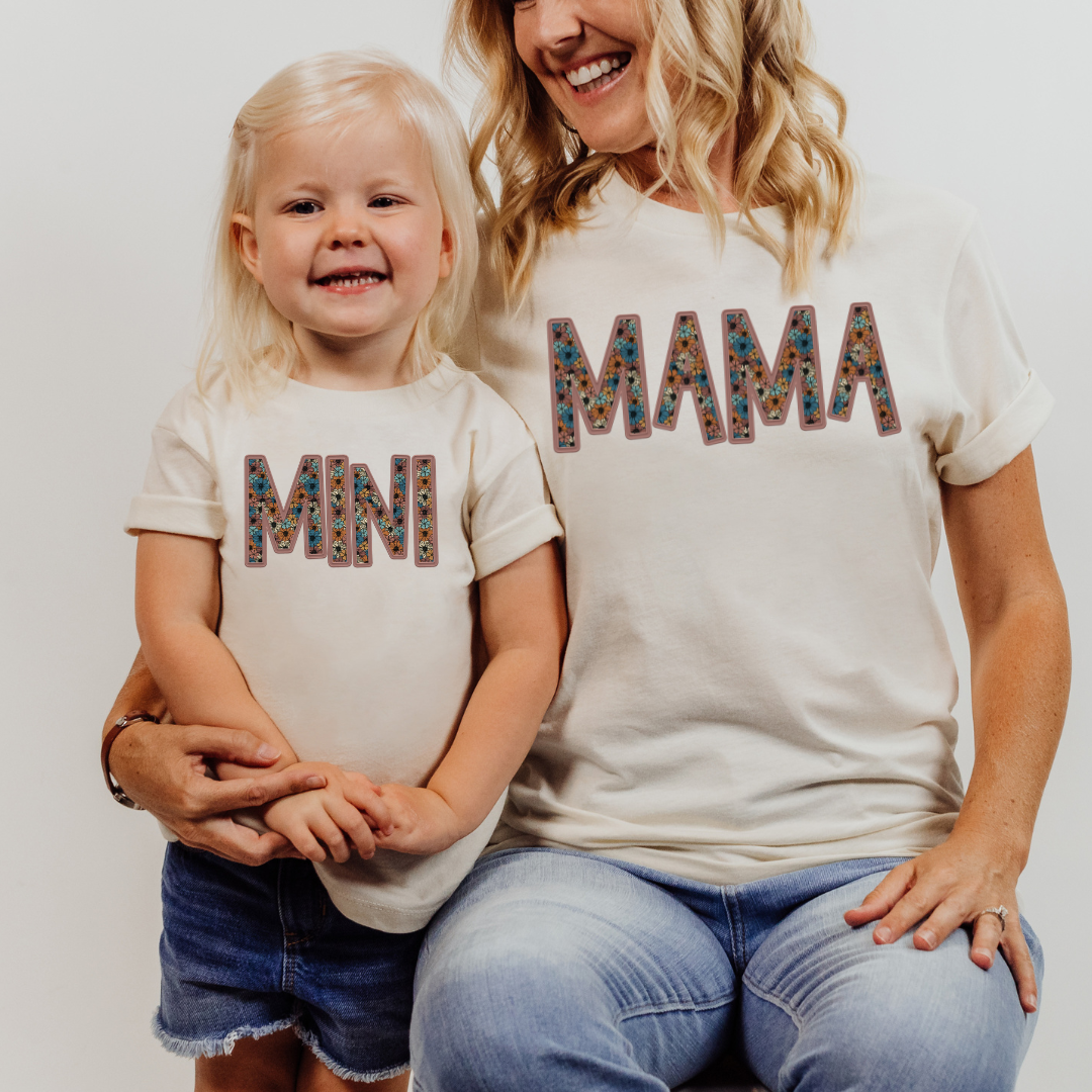 Mama Mini Blue Florals DTF Transfer