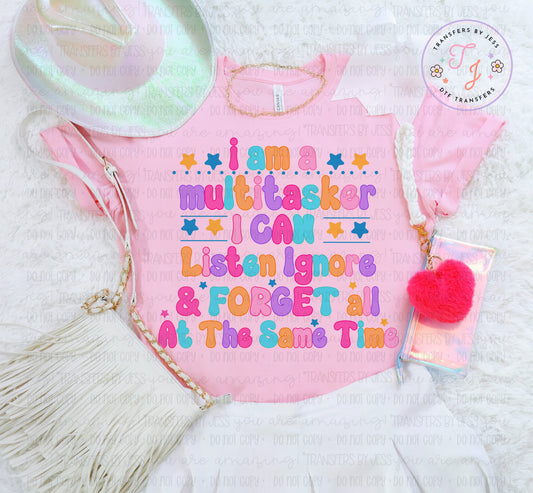 Multitasker DTF Transfer Ready to Press | Funny Mom Shirt Design | Teacher Humor | Colorful Heat Transfer