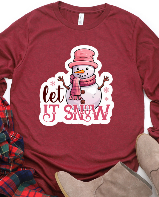 Let It Snow Pink Snowman DTF Transfers DTF4023