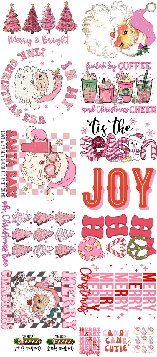 Pink Christmas Gang Sheet DTF transfer 22 x 50 - DTF3004