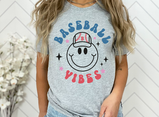 Baseball Vibes Smiley Face - DTF Transfers DTF2026